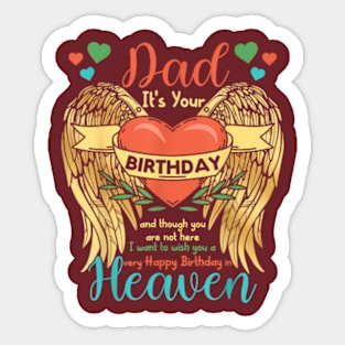 Dad  Birthday to Angel in Heaven Heart Wing Sticker